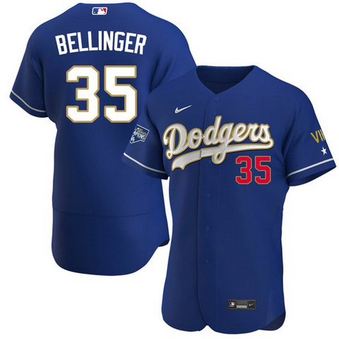 Men's Los Angeles Dodgers #35 Cody Bellinger Royal Blue MLB Championship Flex Base Sttiched Jersey